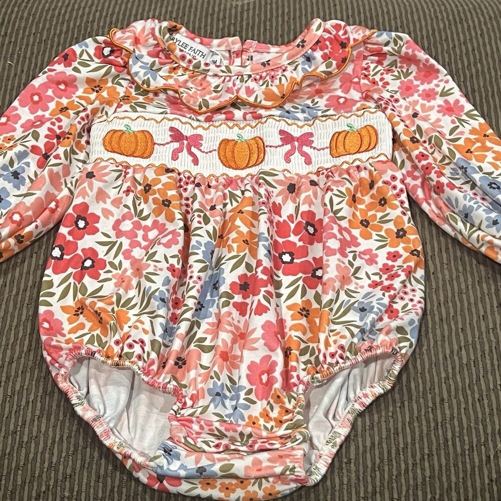 NEW Boutique Pumpkin Outfit Long Sleeves Infant 12 Months Ruching And Ruffles